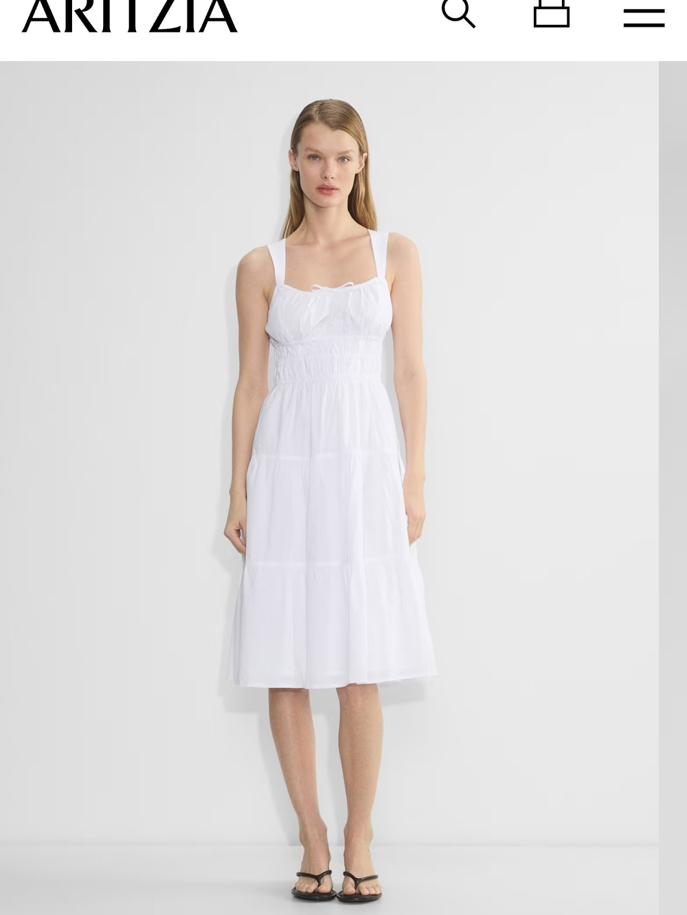 Aritzia Sunday Best Martine Poplin Midi Dress in white, size M